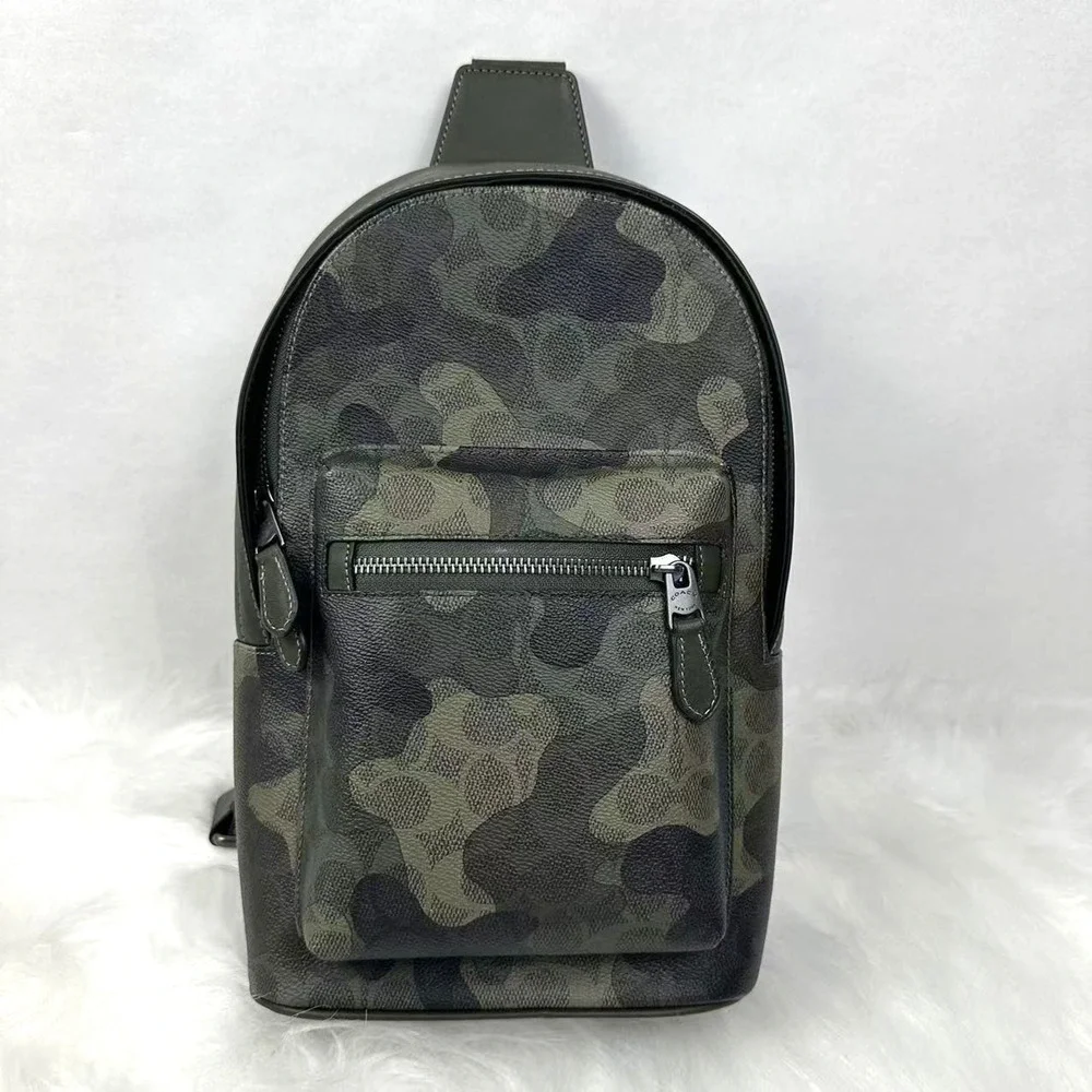 COACH Men’s West Pack In Signature Camo Print Gunmetal/Dark Shamrock CW312 NWT